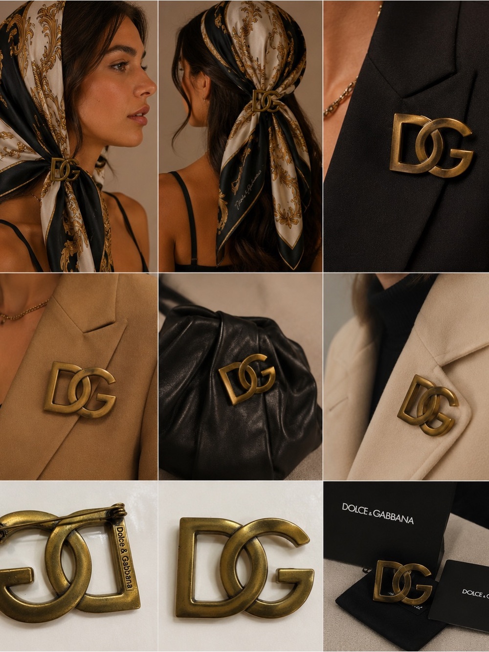Vintage Dolce & Gabbana DG Logo Brooch-Antique Gold Y2K Italy